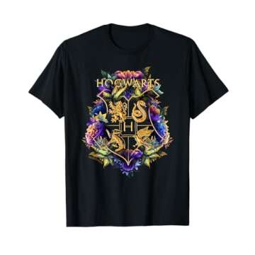 Harry Potter Hogwarts Multi-Colored Floral Crest Long Sleeve T-Shirt