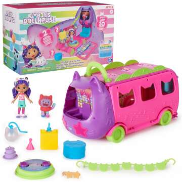 Gabby's Dollhouse Celebration Party Bus" 🚌 - Transforming Playset with Gabby & DJ Catnip Figures & Accessories