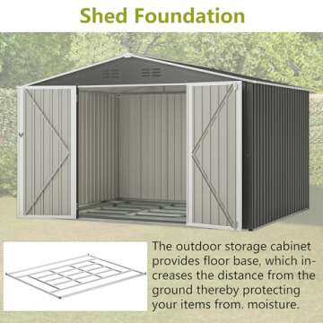 Evedy Outdoor Shed - 10 x 8 FT Storage Sheds Galvanized Metal Shed with Slide Door, Tool Storage Backyard Shed Bike Shed, Tiny House Garden Tool Storage Shed for Backyard Patio Lawn