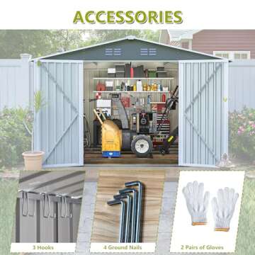 Evedy Outdoor Shed - 10 x 8 FT Storage Sheds Galvanized Metal Shed with Slide Door, Tool Storage Backyard Shed Bike Shed, Tiny House Garden Tool Storage Shed for Backyard Patio Lawn