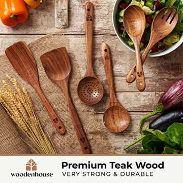 Wooden Spoons for Cooking – 6 Pcs Teak Wood Utensils Set