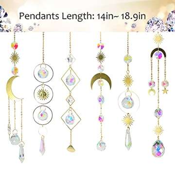 6Pieces Colorful Crystals Suncatcher Hanging Sun Catcher with Chain Pendant Ornament Crystal Balls for Window Home Garden Christmas Day Party Wedding Decoration