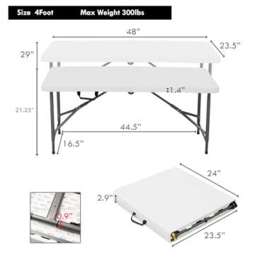 Plainsity 4ft Folding Table,Sturdy Outdoor Folding Table,Perfect for Camping Picnics Parties Durable Foldable Table with Easy Setup Ideal Portable Folding Table for Indoor & Outdoor Use