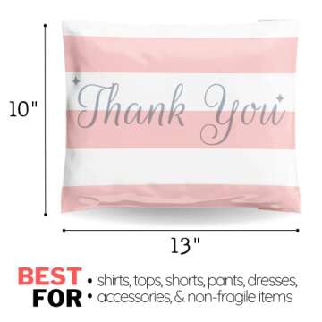 Poly Mailers 10x13 100 Pack | Self-Sealing Shipping Bags Envelopes for Small Business | Waterproof Durable Packaging | Thank You | Pink Stripes | à la mode Mailers