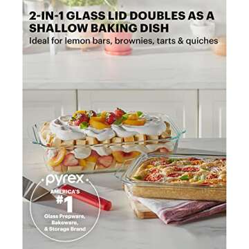 Pyrex Deep 5.2-Qt (9"x13") 2-in-1 Glass Baking Dish with Glass Lid, Extra Large Rectangular Baking Pan For Casserole & Lasagna, Dishwasher, Freezer, Microwave and Pre-Heated Oven Safe