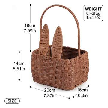 Easter Basket with Handle Kids Bunny Easter Baskets Rabbit Harvest Flower Girl Hunt Toy Mini Picnic Wine Woven Baby boy Fruit Birthday Organizer Egg Dorothy Cute Cookies Beach Storage