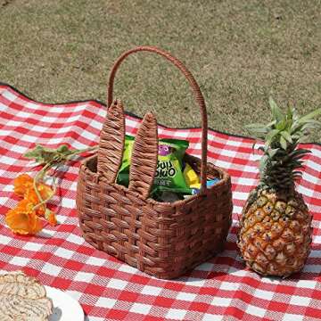 Easter Basket with Handle Kids Bunny Easter Baskets Rabbit Harvest Flower Girl Hunt Toy Mini Picnic Wine Woven Baby boy Fruit Birthday Organizer Egg Dorothy Cute Cookies Beach Storage