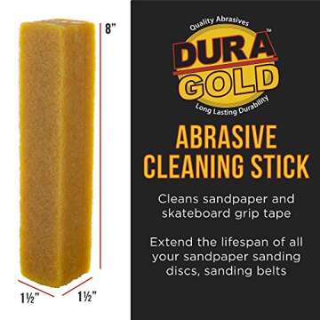 Dura-Gold Abrasive Cleaning Stick for Sanding Discs, Sandpaper Belts, Skateboards - 8" Long Natural Rubber Eraser Stick - Grip Tape Cleaner, Dirt, Grim, Debris - Clean Sander, Remove Sawdust, Residue