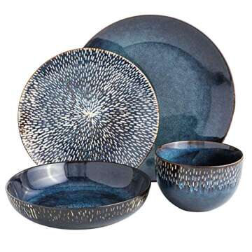 Gibson Elite Matisse 16 Piece Double Bowl Dinnerware Set, Cobalt Blue, Service for 4 (16pcs)