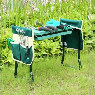 Ohuhu Garden Kneeler and Seat Heavy Duty, Upgraded Gardening Stool with Thicker and Wider EVA Foam Kneeling Pad Foldable Garden Bench with 2 Large Tools Pouches, Gifts for Women Men Seniors Gardener