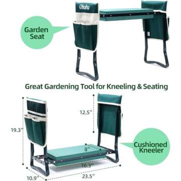 Ohuhu Garden Kneeler and Seat Heavy Duty, Upgraded Gardening Stool with Thicker and Wider EVA Foam Kneeling Pad Foldable Garden Bench with 2 Large Tools Pouches, Gifts for Women Men Seniors Gardener