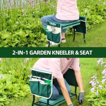 Ohuhu Garden Kneeler and Seat Heavy Duty, Upgraded Gardening Stool with Thicker and Wider EVA Foam Kneeling Pad Foldable Garden Bench with 2 Large Tools Pouches, Gifts for Women Men Seniors Gardener