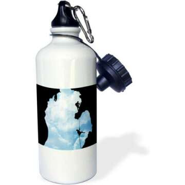 3dRose "Michigan Climbers shows two people rock climbing within a Michigan silhouette" Sports Water Bottle, 21 oz, White