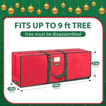 BlessedSeason Christmas Tree Storage Bag, Rolling Storage Bag with 1.6-Inch Wheels for Easy Transport, Up to 9 ft For Disassembled Holiday Tree, Zippered Bag, Length-Adjustable Handles, Red