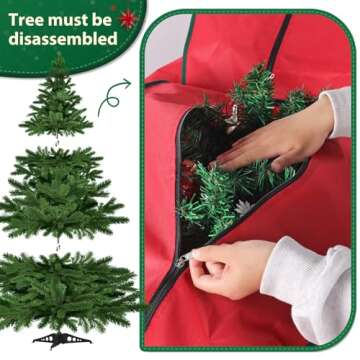 BlessedSeason Christmas Tree Storage Bag, Rolling Storage Bag with 1.6-Inch Wheels for Easy Transport, Up to 9 ft For Disassembled Holiday Tree, Zippered Bag, Length-Adjustable Handles, Red