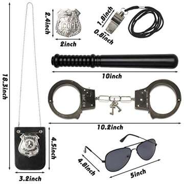 3 Otters 6PCS Police Pretend Play Toy Set for Kids, Toddler Boys Halloween Costume Including Metal Handcuffs Police Badge Baton Sunglasses Whistle