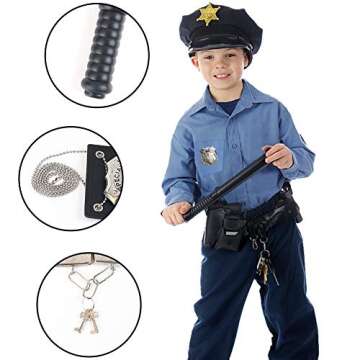 3 Otters 6PCS Police Pretend Play Toy Set for Kids, Toddler Boys Halloween Costume Including Metal Handcuffs Police Badge Baton Sunglasses Whistle