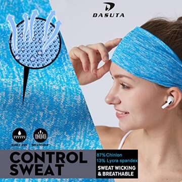 DASUTA Workout Headbands for Women Sports Sweatbands Yoga Hairbands for Fitness Elastic Athletic Non Slip Wicking Headscarf for Men Womens and Girls 10 PCS (Style 3-10 Color)