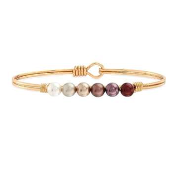 Luca + Danni Burgundy Ombre Crystal Pearl Bangle Bracelet For Women - Silver Tone Regular Size Made in USA