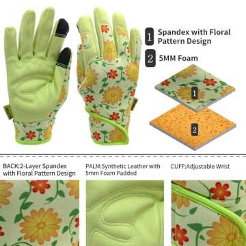 MSUPSAV Garden Gloves for Women,Spandex&Synthetic Leather Gardening Gloves,Yard Work Gloves,Gardening Gifts&Garden Gifts (Chartreuse Palm, Medium)