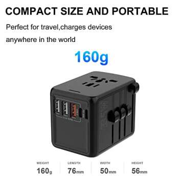 Universal Travel Adapter, PD 33.5W & QC European Travel Plug Adapter, 3 USB & 2 USB-C & USA/EU/AU/UK AC Sockets, JMFONE Power Adapter, Use in America, Europe, Italy, France, England 160 Countries