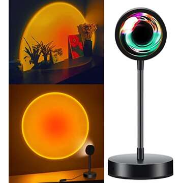 PIVBY Sunset Lamp Tiktok Lamp, 360degree Chill Vibe Sunset Projection Lamp, Dimmable LED Night Light Sunset Lamp Projector for Kids Bedroom/Office Room Ambiance Decor