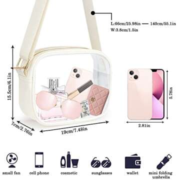 KETIEE Clear Bag Stadium Approved, Clear Crossbody Bag Clear Purse for Women See Through Clear Handbag with Adjustable Strap for Concerts Sports Festivals (Beige)