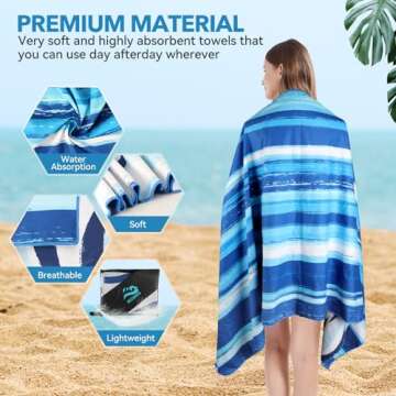 DECOMEN Beach Towel, Microfiber Beach Towels, Oversized, Quick Dry (73" x 35") Sand Proof, Absorbent, Compact, Beach Blanket, Lightweight Towel for The Swimming, Sports, Beach, Gym-Blue Stripes