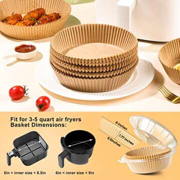 Air Fryer Paper Liners Disposable: 100PCS Round Airfryer Oven Insert Parchment Sheets Grease and Water Proof Non Stick Basket Liners for Baking Cooking from ctizne