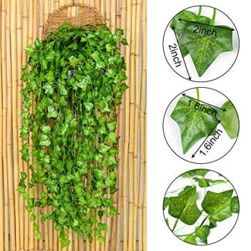 DearHouse 84 Feet 12 Strands Artificial Ivy Leaf Plants Vine Hanging Garland Fake Foliage Flowers Home Kitchen Garden Office Wedding Wall Decor, Green