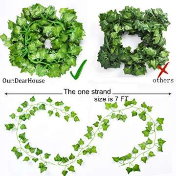 DearHouse 84 Feet 12 Strands Artificial Ivy Leaf Plants Vine Hanging Garland Fake Foliage Flowers Home Kitchen Garden Office Wedding Wall Decor, Green