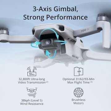 DJI Mini 4K, Drone with 4K UHD Camera for Adults, Under 249 g, 3-Axis Gimbal Stabilization, 10km Video Transmission, Auto Return, Wind Resistance, 1 Battery for 31-Min Max Flight Time, Intelligent Flight