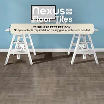 Nexus Self Adhesive 12-Inch Vinyl Floor Tiles, 20 Tiles - 12" x 12", Charcoal Grey Wood Pattern - Peel & Stick, DIY Flooring for Kitchen, Dining Room, Bedrooms & Bathrooms by Achim Home Decor