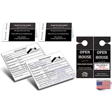 Realtor Open House Supplies – Real Estate Sign in Book Notepads to Collect Buyer Info & Opinion about the Home For Sale. Instructional Open House Door Hanger & Tent Card Signs, Tasteful Design. Two-Pack. Life Charge. Made in the USA.