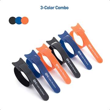 Cable Matters 100-Pack 8-inch Hook-and-Loop Reusable Wire Ties/Cable Ties with 42 lbs Tensile Strength - Multi-Color Black, Blue, and Orange Cord Ties, Cord Wrap, Zip Ties, Cable Management Straps