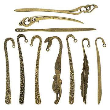 iloveDIYbeads 10pcs Craft Supplies Mixed Antique Bronze Bookmark Charms Pendants for Crafting, Jewelry Findings Making Accessory for DIY Necklace Bracelet (M177)