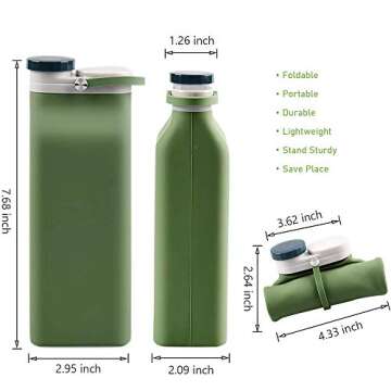 E-Senior Collapsible Water Bottle BPA Free - 20 oz Foldable Water Bottle for Travel Sports Bottles with Triple Leak Proof Lightweight (Green)