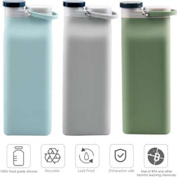 E-Senior Collapsible Water Bottle BPA Free - 20 oz Foldable Water Bottle for Travel Sports Bottles with Triple Leak Proof Lightweight (Green)