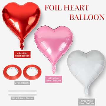 Heart Shape Foil Balloons, 18" Valentine's Day Balloons for Birthday Party, Wedding, Engagement Party, Celebration, Holiday, Show, Party Activities (12 Pcs)