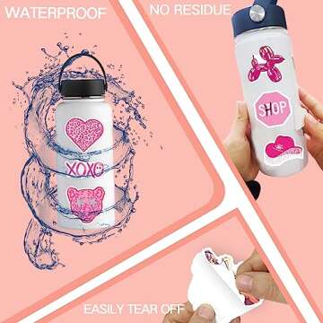 100 PCS Preppy Stickers Pink Stickers Pack, Aesthetic Stickers Water Bottle,Smile Stickers,Vinyl Waterproof Stickers for Laptop,Bumper,Water Bottles,Computer,Phone,Hard hat,Car Stickers and Decals