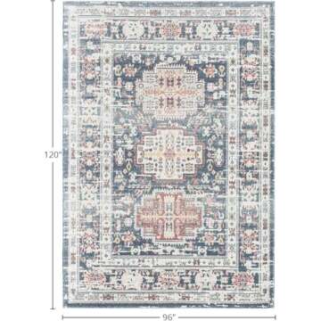 Rugs America Gabriel Collection, GL55C, Prussian Sundara, Blue/Beige, 8' x 10', .4" Thick, Area Rug, Soft, Durable, Vintage Inspired, Distressed, Low Pile, Non-Shedding, Easy Clean, Living Room Rug