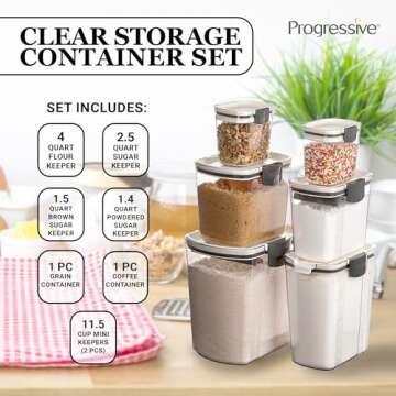 Progressive International Prepworks ProKeeper 8 Piece Food Storage Containers Set with Air Tight Lids for Home and Professional Use, Clear/Gray