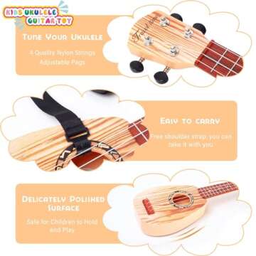 YOLOPLUS+ 17 Inch Kids Ukulele Guitar Toy 4 Strings Mini Children Musical Instruments Educational Learning Toy for Toddler Beginner Keep Tone Anti-Impact Can Play with Picks/Strap/Primary Tutorial