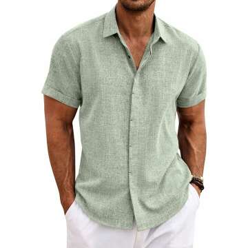 COOFANDY Men's Linen Short Sleeve Button Down Shirt for Casual Beach Summer