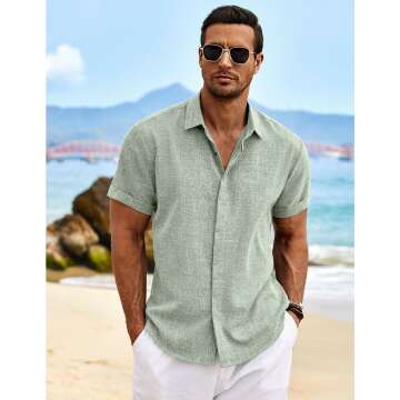 Men's Linen Short Sleeve Button Down Beach Shirt