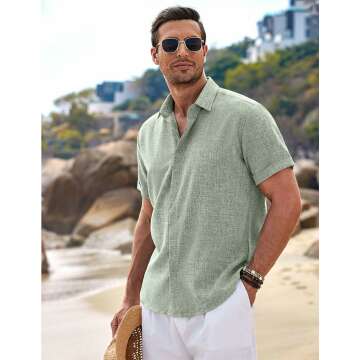 Men's Linen Short Sleeve Button Down Beach Shirt