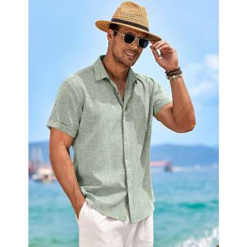 Men's Linen Short Sleeve Button Down Beach Shirt