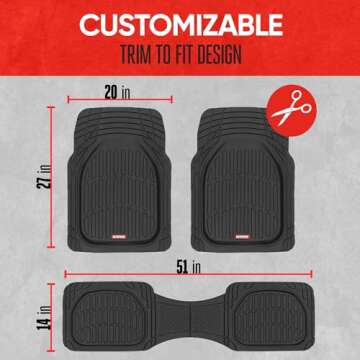 Motor Trend FlexTough Floor Mats for Cars, Deep Dish All-Weather Mats, Waterproof Trim-To Fit Automotive Floor Mats for Cars Trucks SUV, Universal Floor Liner Car Accessories, Black, Full Set