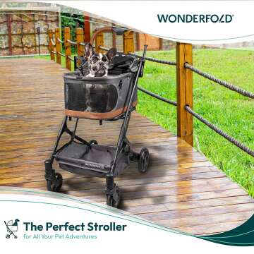 WONDERFOLD P2 Pet Stroller for Dogs and Cats Featuring Removable Carrier, Snap-Lock Canopy with Mesh Windows, One-Step Rear Brakes, and Easy Folding, Glacier Grey