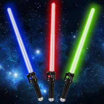TOY Life Light Up Saber - 3 Pack Lightup Sabers, Telescopic Extendable & Collapsable Laser Sword, LED Light Sword Set with Motion Sensitive FX Sound, Light Up Swords for Kids Adults